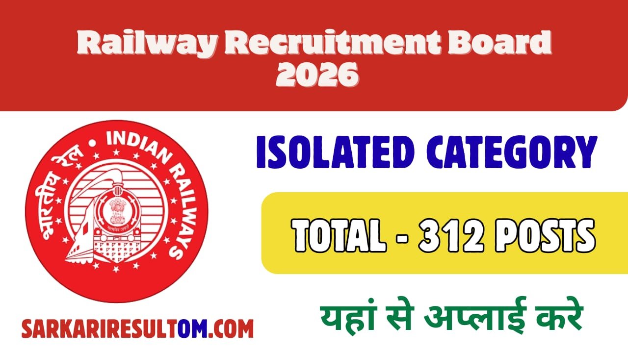 RRB Isolated Category Recruitment 2026 out for 312 Posts