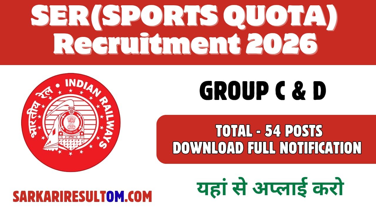 SER Sports Quota Recruitment 2026 out for 54 Posts Apply Online