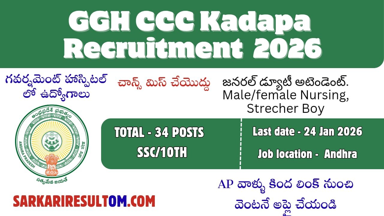 GGH CCC Kadapa Recruitment 2026 out for 34 Posts Apply Online