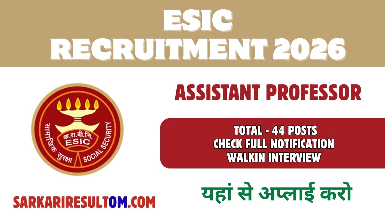 ESIC Asst Professor and Professor 2026 Recruitment out for 44 Posts Walk In