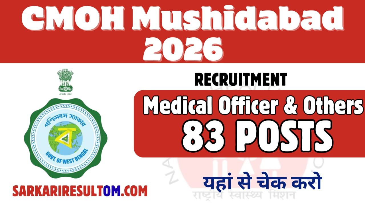 CMOH Murshidabad MO and More Recruitments 2026 For 83 posts Apply Online