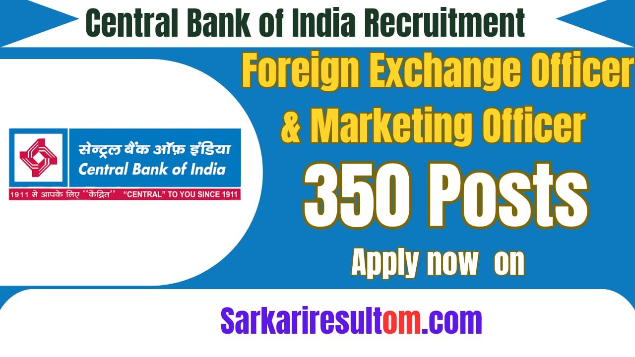 Central Bank of India 350 Posts Recruitment 2026 FEO and MO Apply Online