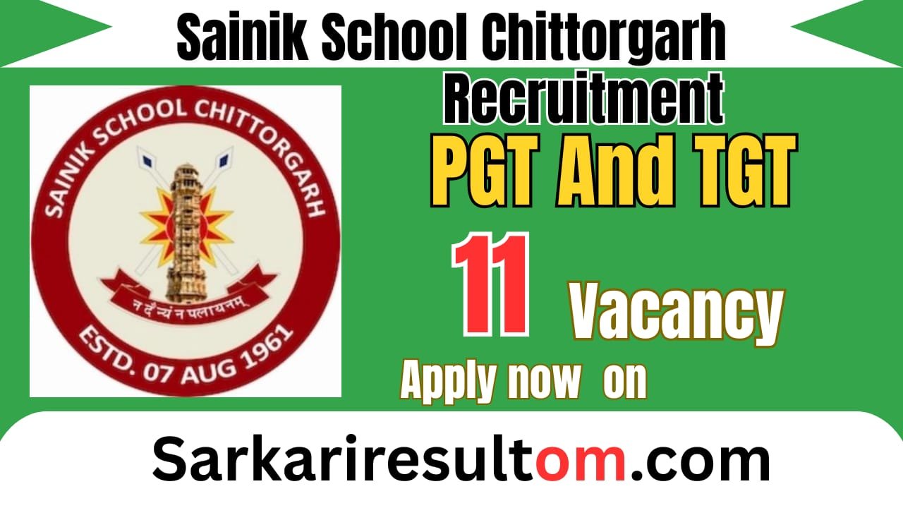 Sainik School Chittorgarh 11 Posts Recruitment 2026 For PGT,TGT and More Apply Offline