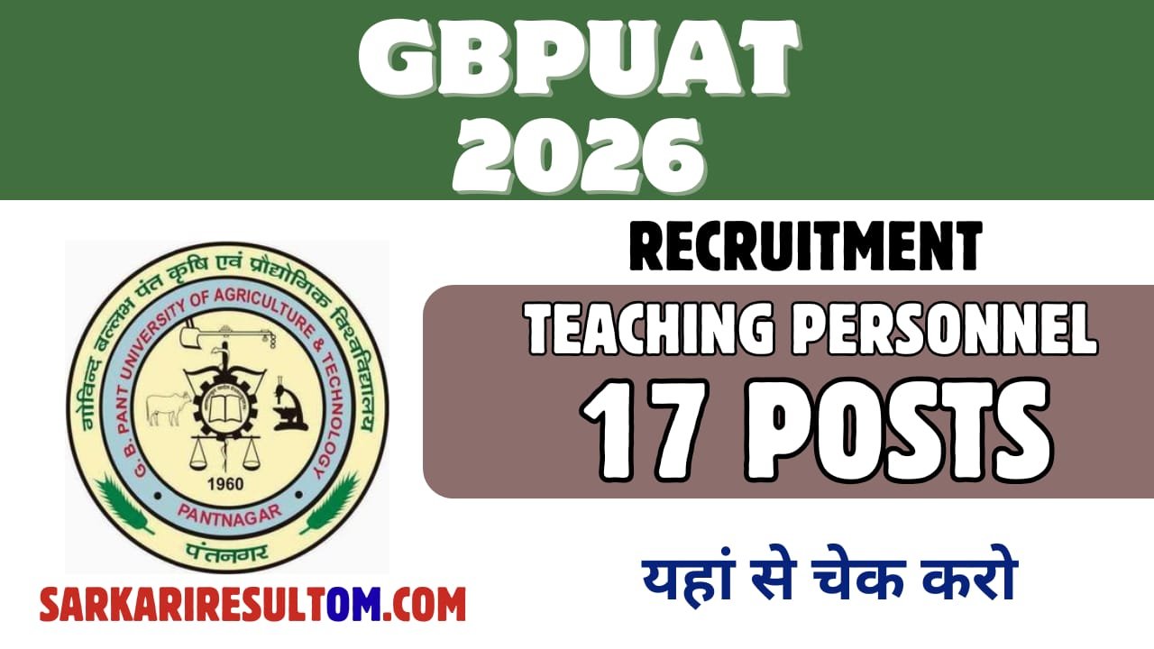 GBPUAT Teaching Personnel 2026 Recruitment out for 17 Posts Walk In