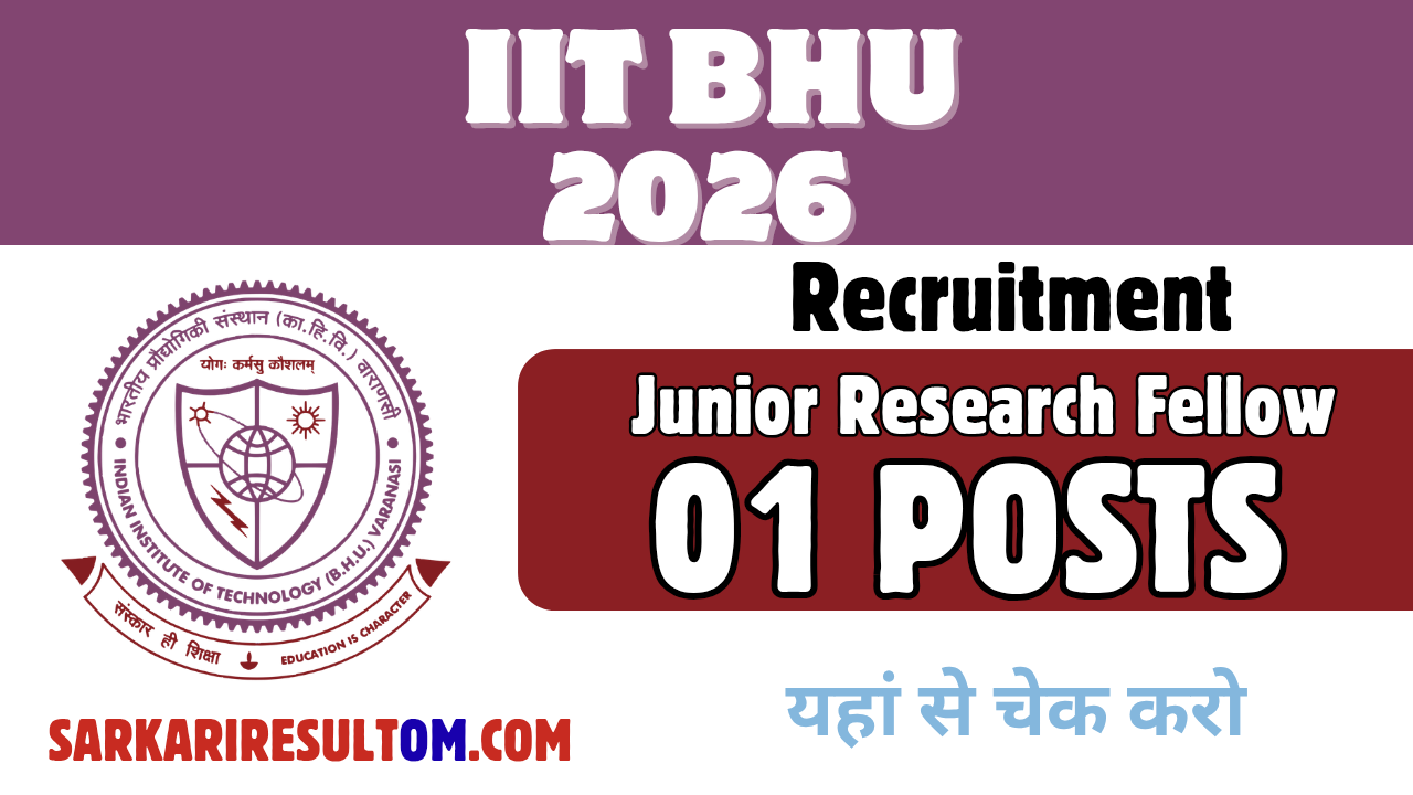 IIT BHU Jr Research Fellow Recruitment 2026 out for 01 Posts Apply Online