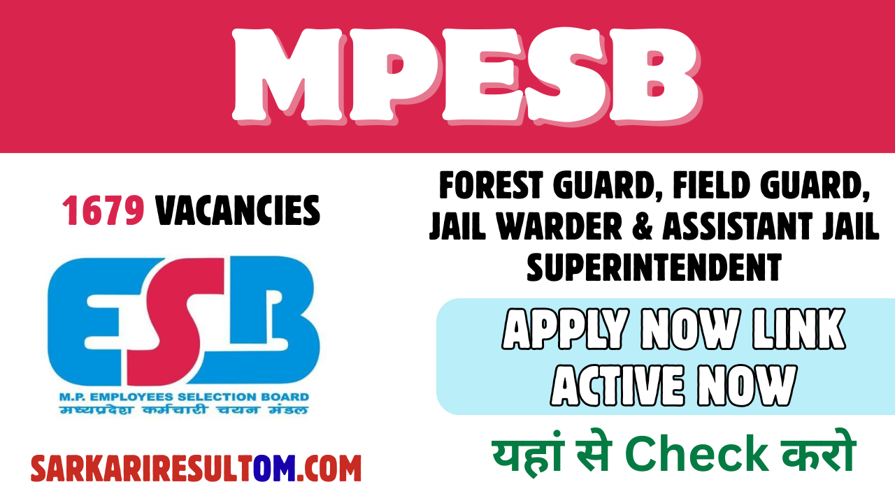 MPESB 2026 Recruitment 1679 Vacancies for Forest Guard, Field Guard, Jail Warder & Assistant Jail Superintendent