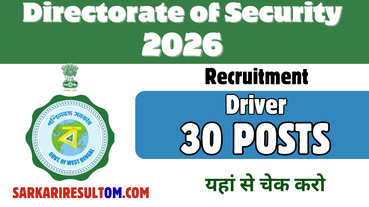Directorate of Security Recruitment 2026 out for Driver 30 Posts Apply Offline