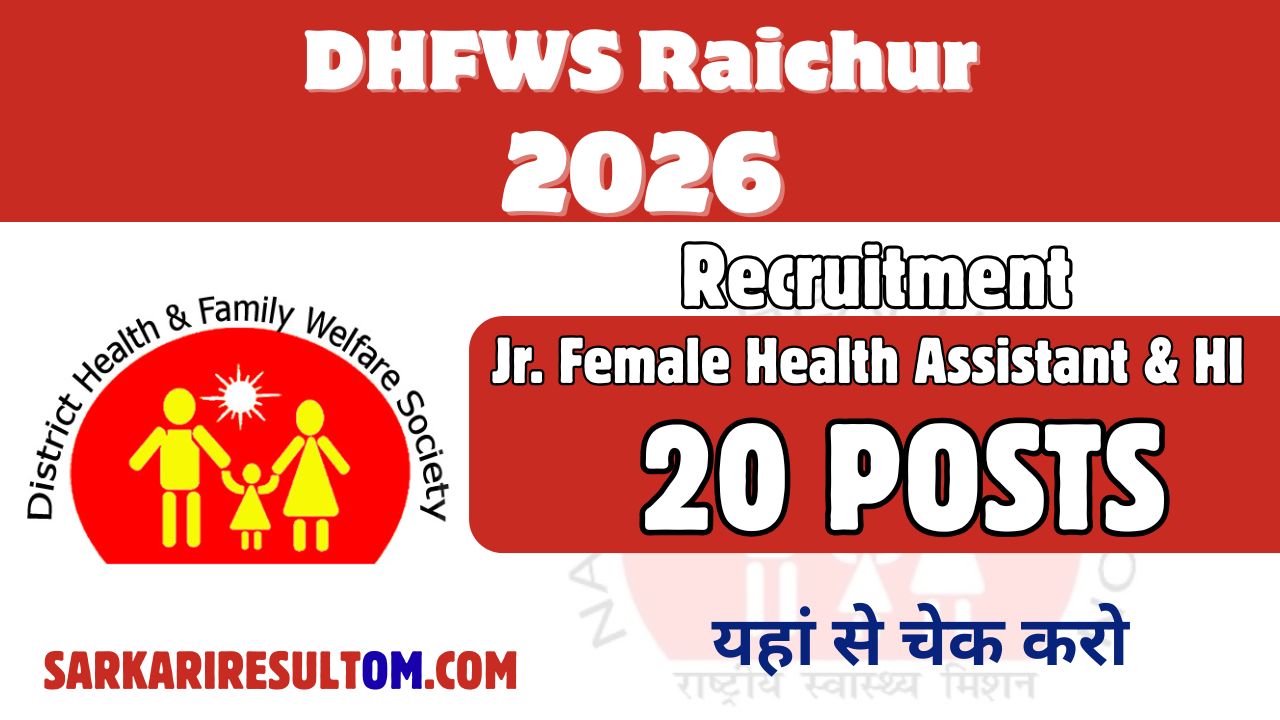 DHFWS Raichur Jr FHA And HI Recruitment 2026 out for 20 Posts Apply Online