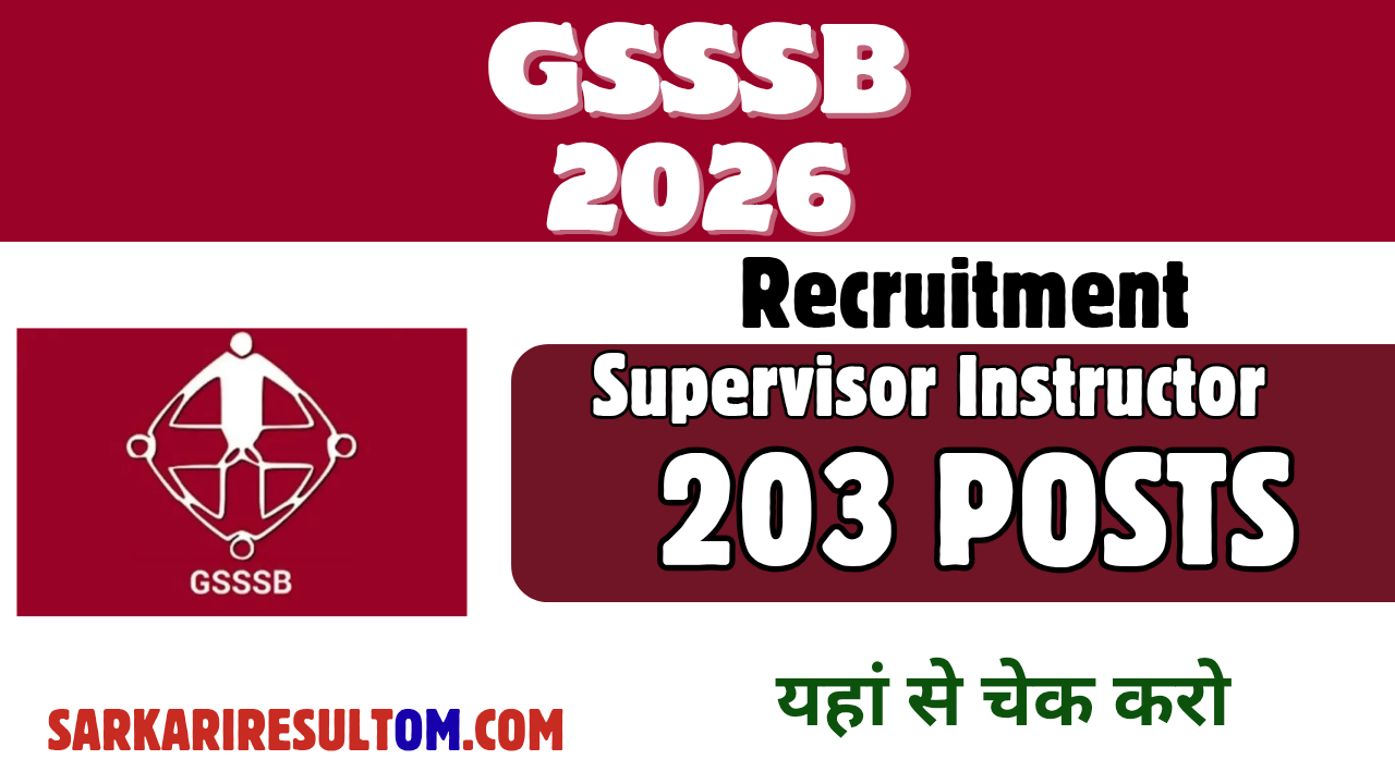 GSSSB Recruitment 2026 Supervisor Instructor out for 203 Posts Apply Online