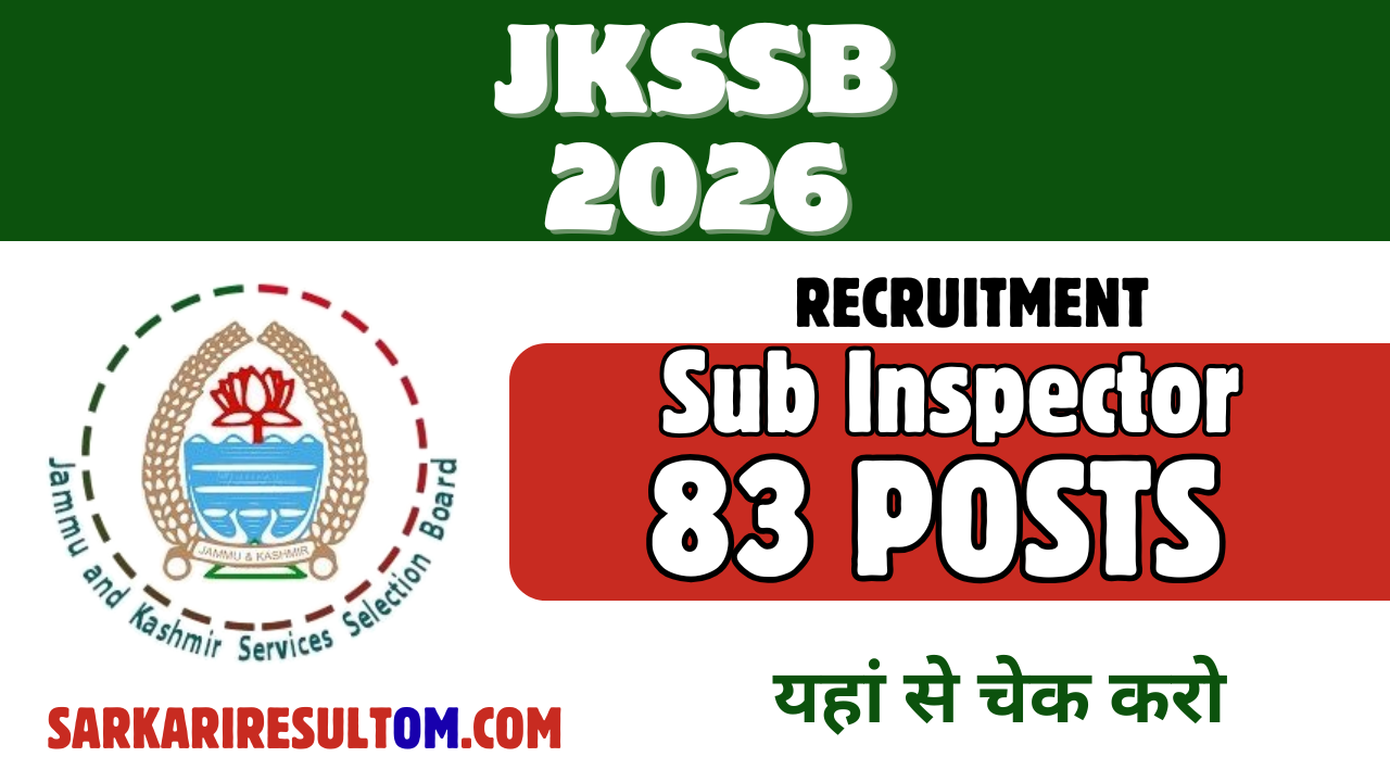 JKSSB Sub Inspector Recruitment 2026 out for 83 Posts Apply Online