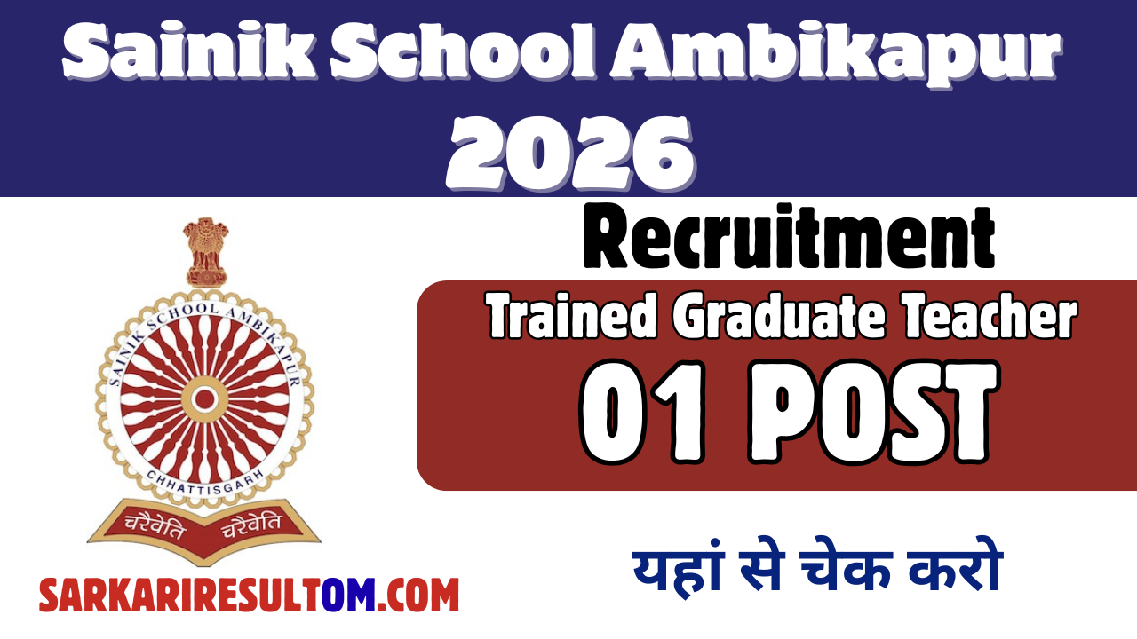 Sainik School Ambikapur TGT Recruitment 2026 out for 01 Posts Apply Offline