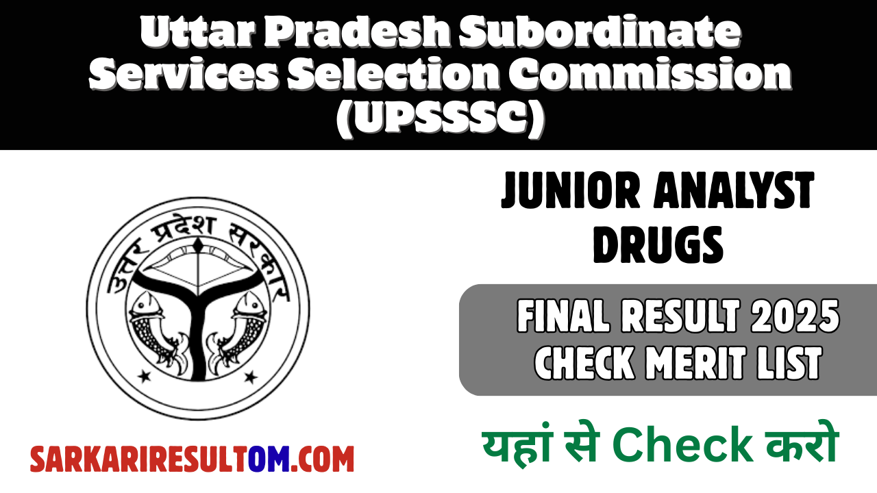 UPSSSC Junior Analyst Drugs Final Result 2025 Check Merit List