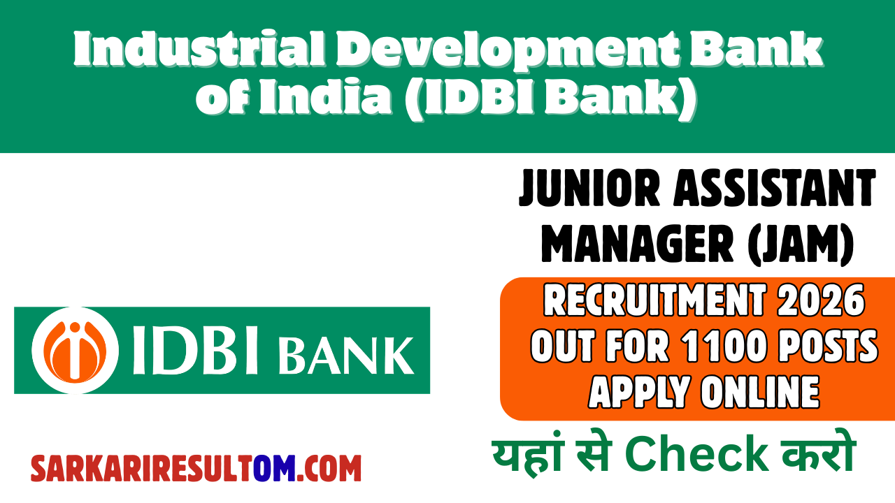 IDBI Bank Jr Asst Manager Recruitment 2026 out for 1100 Posts Apply Online