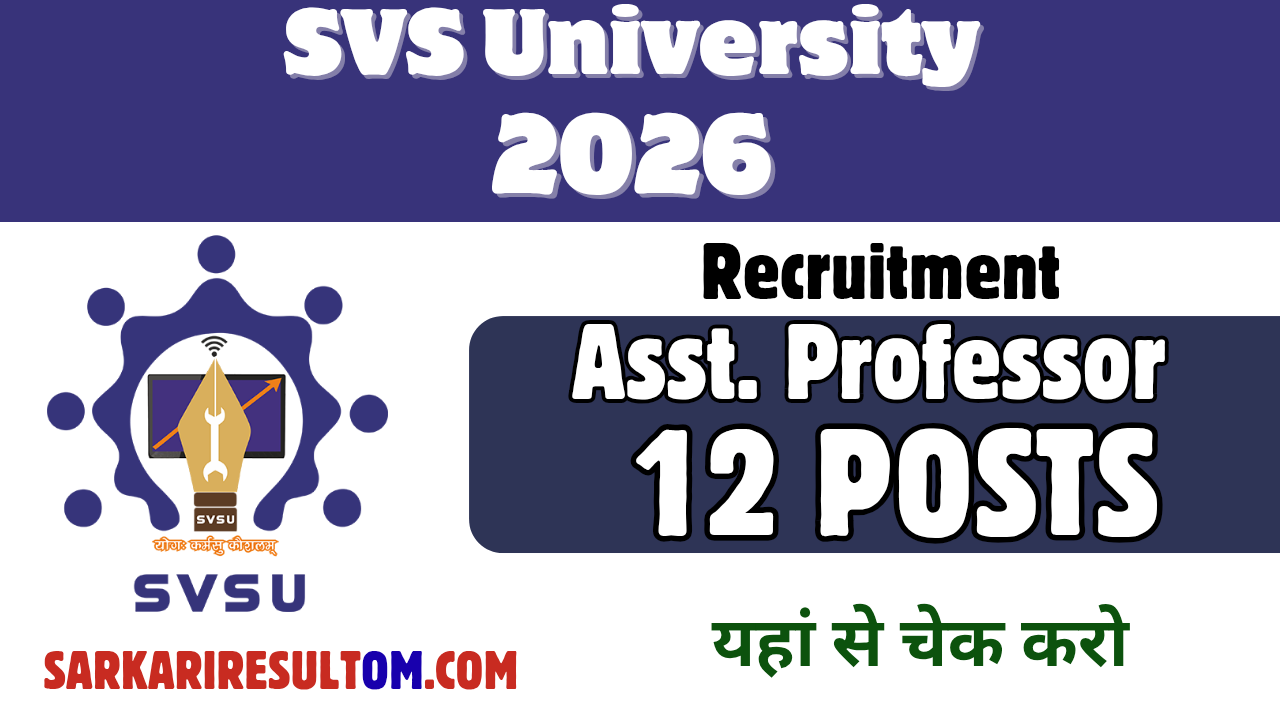 SVSU Asst Professor Recruitment 2026 out for 12 Posts Apply Offline