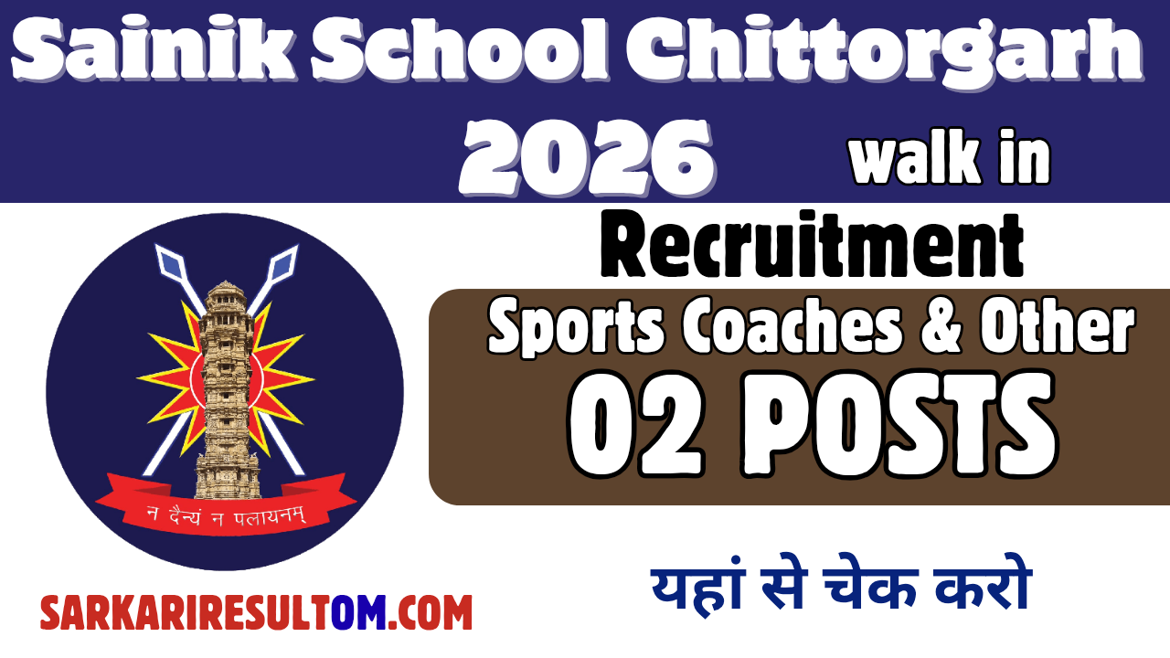 Sainik School Chittorgarh Recruitment 2026 out for 02 Posts Walk In